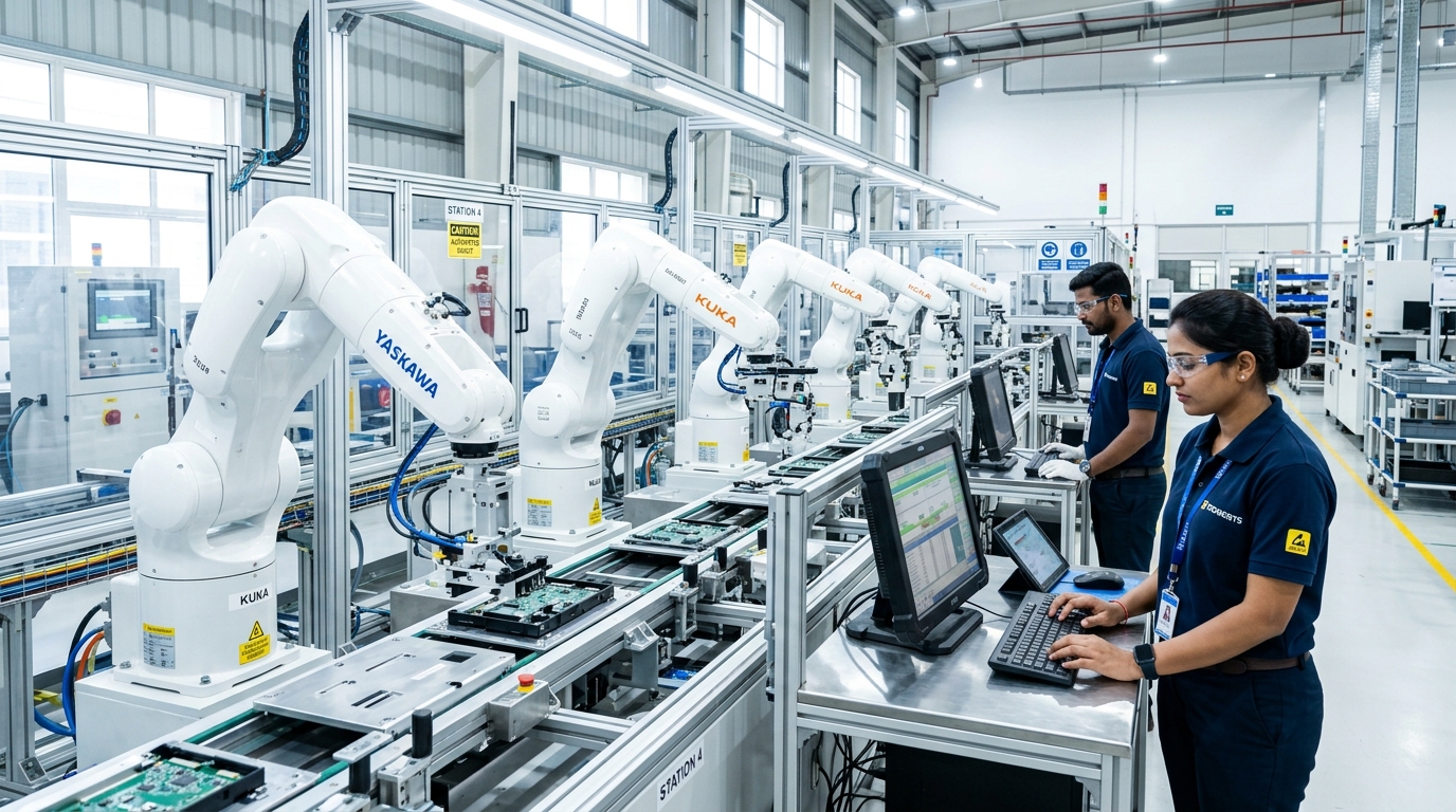 Industrial robotic arm assembly line in India